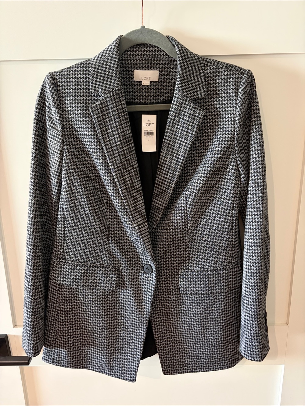 LOFT Black and Gray Houndstooth Single-Button Blazer